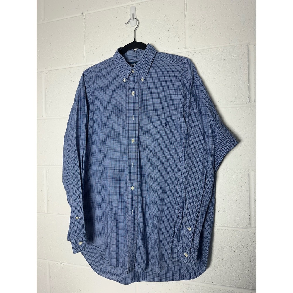 Polo Ralph Lauren Blake Mens Large Blue Check Button Down Shirt Long Sleeve - Picture 2 of 4
